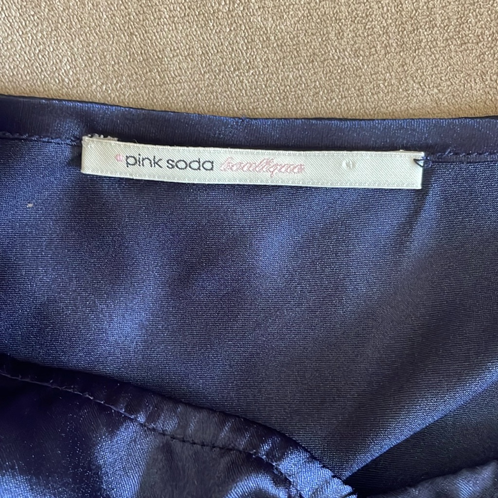 Pink Soda Boutique Navy Silky Satin Navy Slip Dress - Sz Small — image 3 of 8
